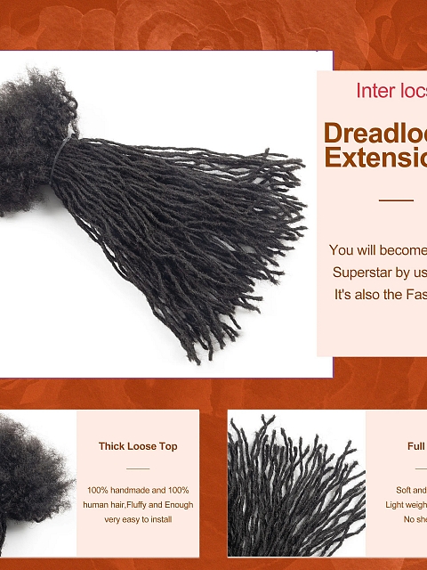 100% Real Human Hair Dreadlock Extensions Curly Handmade Permanent Loc Extensions Bundles