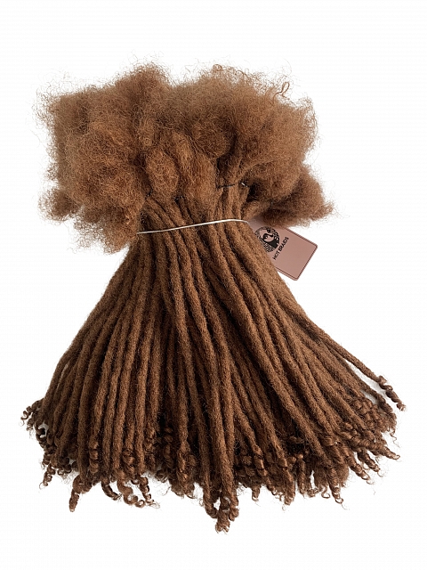 #30 Caramel Brown Standard Human Hair Loc Extensions Curly Tips