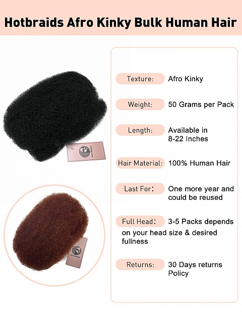 Colors-Tight Afro Kinky - Bulk Human Hair - Dreadlocs/Twists