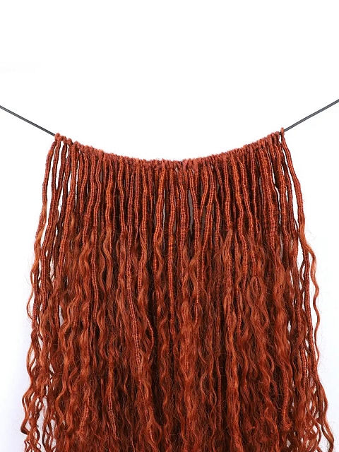 Copper Red Crochet Faux Locs Braids with Human Hair Curls