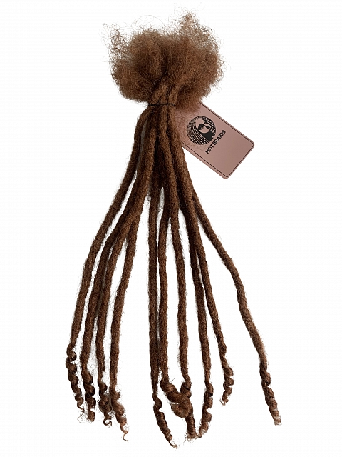 #30 Caramel Brown Standard Human Hair Loc Extensions Curly Tips