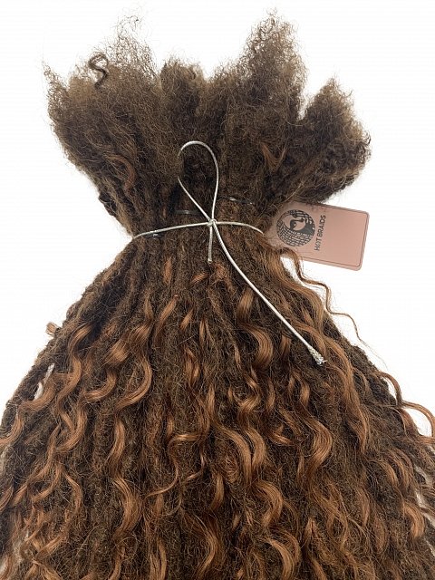 Goddess Human Hair Loc Extensions Color #4 w/ #30 Highlights