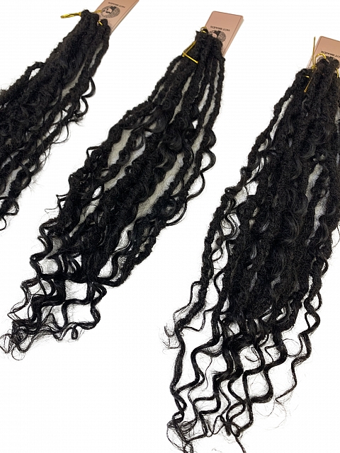 Premium 100% Human Hair Crochet Locs –Goddess Locs– Pre-Looped for DIY Instant Install – Ultra-Thin 0.5cm Lightweight Texture