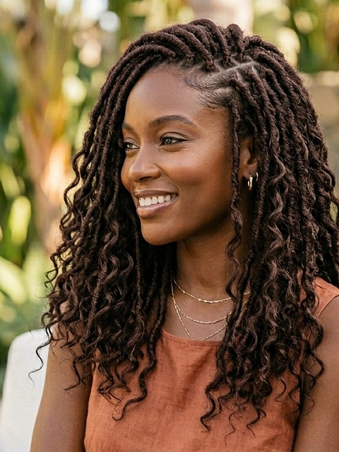 Pre-Looped Human Hair Loc Extensions With Curly Ends