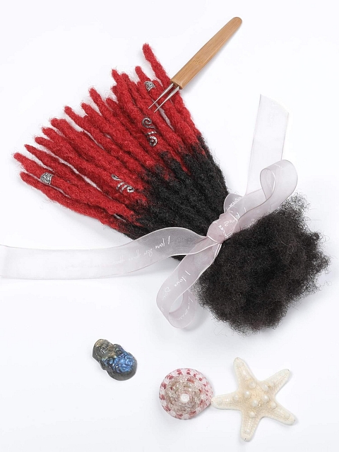 Ombre Red Tips Textured Human Hair Loc Extensions