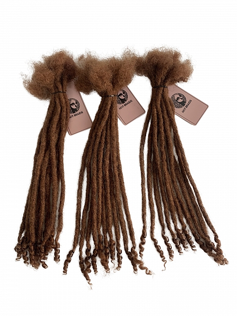 #30 Caramel Brown Standard Human Hair Loc Extensions Curly Tips