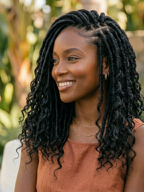 Pre-Looped Human Hair Loc Extensions With Curly Ends