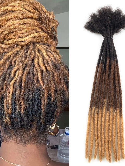 High Quality Anna Ombre Brown Color Natural Locs Extensions Package Tight Afro Kinky Human Hair Dreadlocks