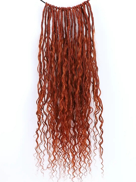Copper Red Crochet Faux Locs Braids with Human Hair Curls