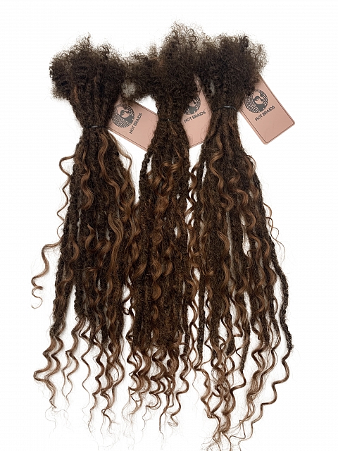 Goddess Human Hair Loc Extensions Color #4 w/ #30 Highlights