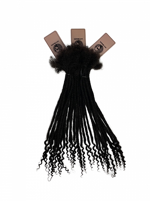 Standard Human Hair Loc Extensions With Curly Ends Natural Black