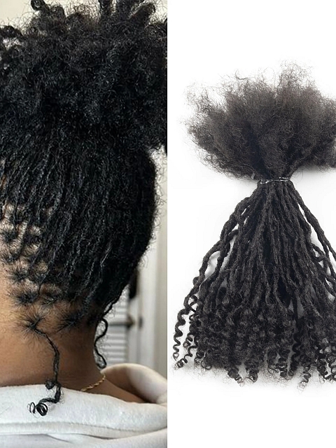 Handmade 100% Human Hair Micro Dreadlocs Inter Loc Style with Curly Ends Hair Extension