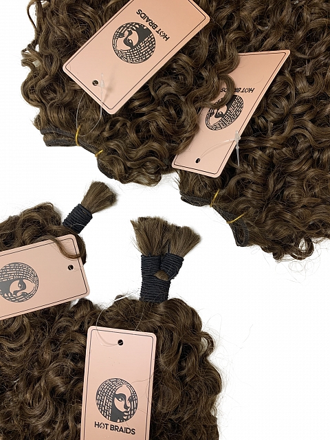 Light Medium Brown -3a3b Texture-Exotic Natural Curly -Reusable The Hybrid Glam Kit