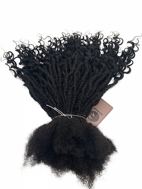 Textured Interlocked Human Hair Loc Extensions with Loose Curly Curls