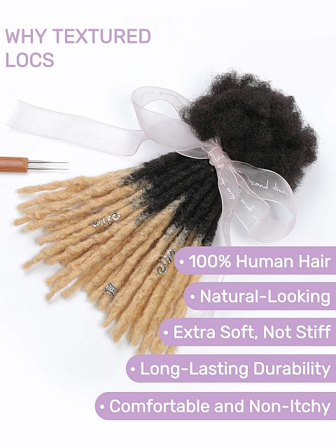 Ombre T1B/27 Honey Blonde Tips Textured Human Hair Loc Extensions