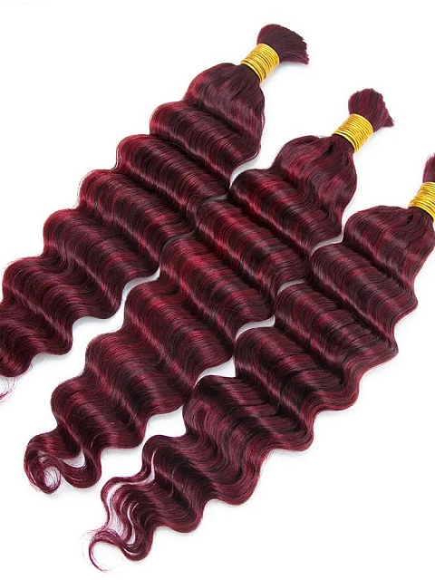 99J and Burgundy Mix Deep Wave - Bulk Human Hair - Loose/Braids