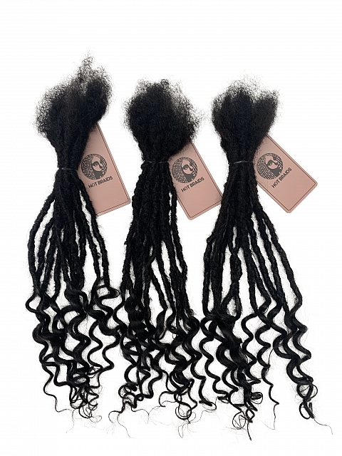 Textured Interlocked Human Hair Loc Extensions with Loose Curly Curls