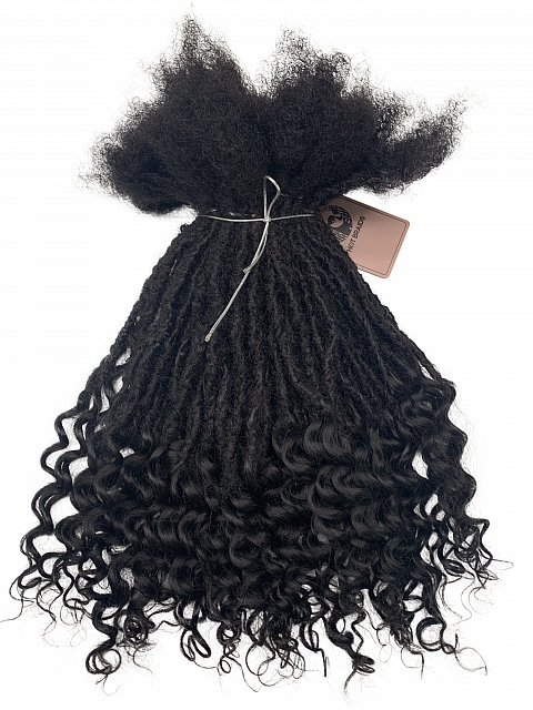 Textured Interlocked Human Hair Loc Extensions with Loose Curly Curls
