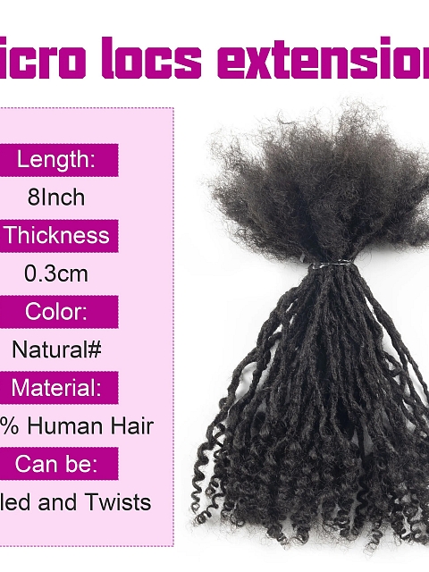 Handmade 100% Human Hair Micro Dreadlocs Inter Loc Style with Curly Ends Hair Extension