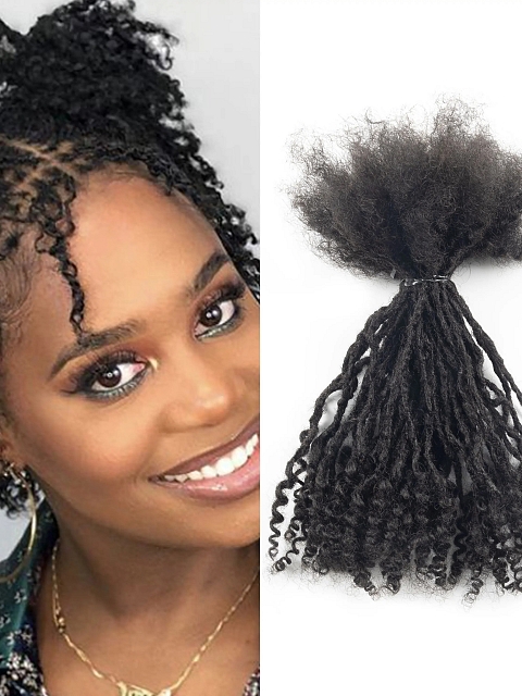 Handmade 100% Human Hair Micro Dreadlocs Inter Loc Style with Curly Ends Hair Extension