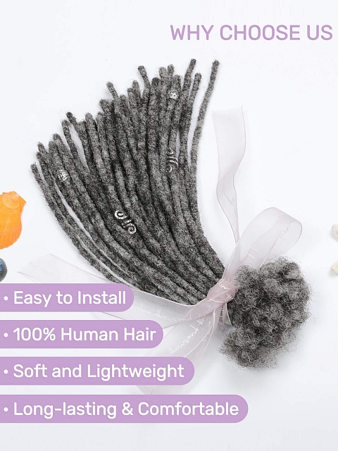 Salt and Pepper Standard Human Hair Loc Extensions