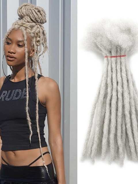 Light Grey Whosale Human Hair Locs Extensions Dreadlocks Extensions Full Handmade Human Hair Extensions