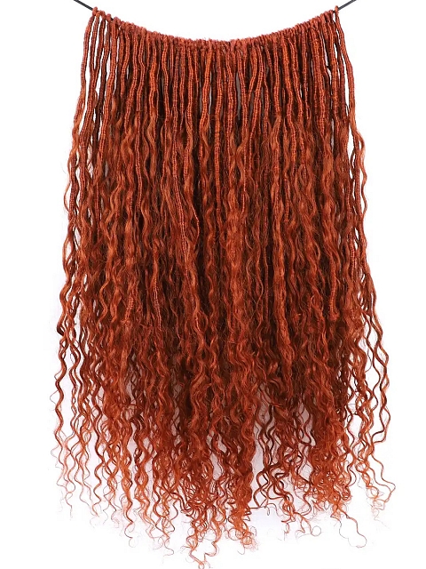 Copper Red Crochet Faux Locs Braids with Human Hair Curls