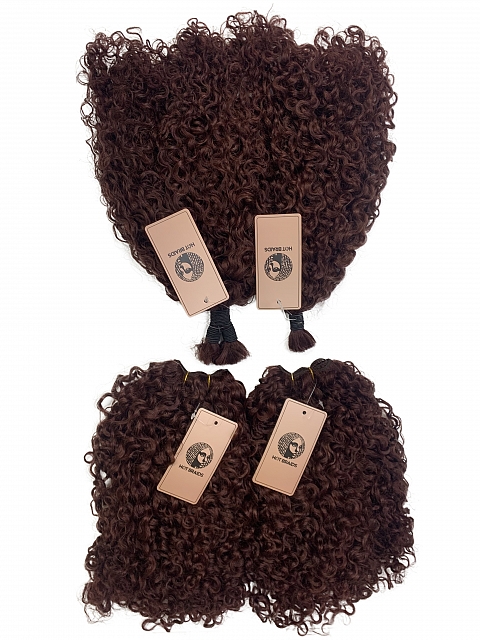 Burgundy-3a3b Exotic Natural Curly -Reusable The Hybrid Glam Kit-Braiding w/ Weft Hair Combo