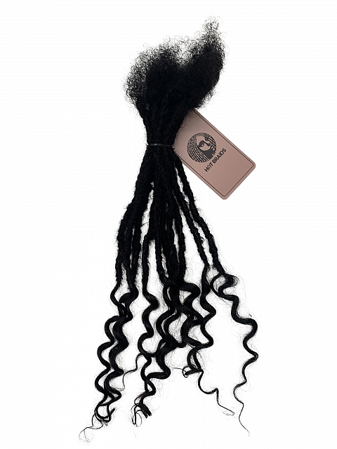 Textured Interlocked Human Hair Loc Extensions with Loose Curly Curls