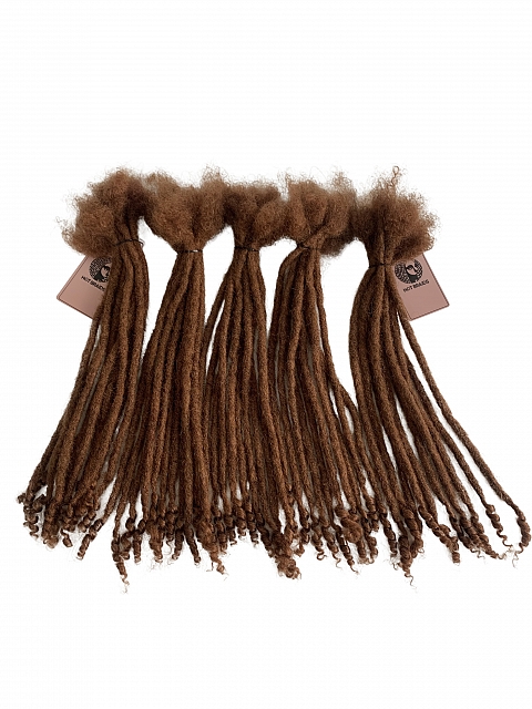 #30 Caramel Brown Standard Human Hair Loc Extensions Curly Tips