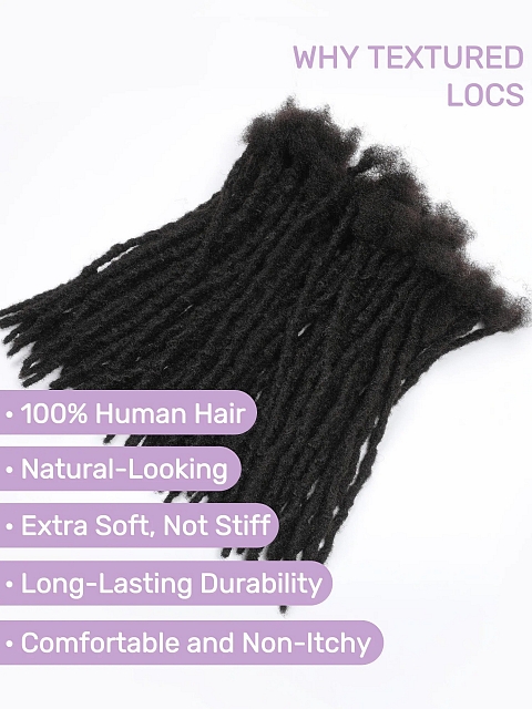 Textured Human Hair Loc Extensions, Natural Black