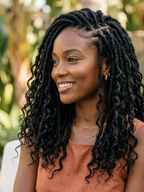 Premium 100% Human Hair Crochet Locs –Goddess Locs– Pre-Looped for DIY Instant Install – Ultra-Thin 0.5cm Lightweight Texture