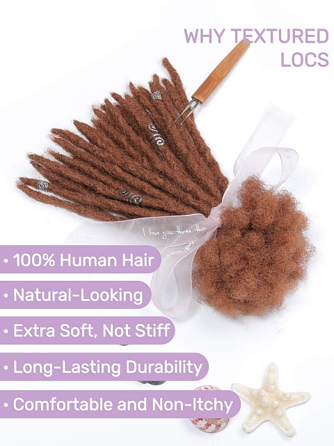 Textured Caramel Brown Human Hair Loc Extensions