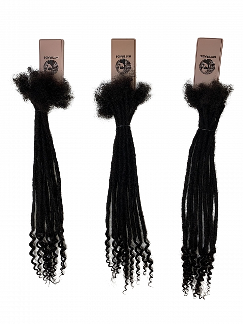 Standard Human Hair Loc Extensions With Curly Ends Natural Black