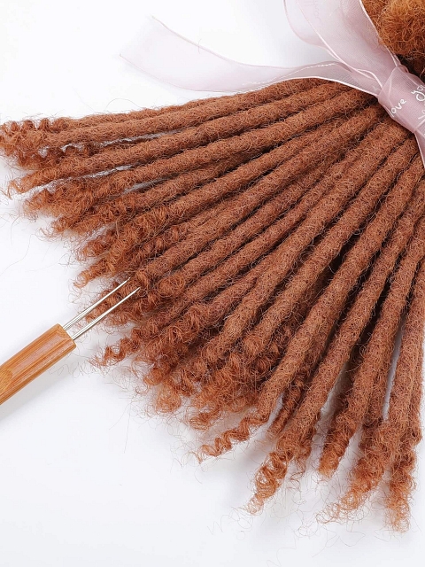 #30 Caramel Brown Standard Human Hair Loc Extensions Curly Tips
