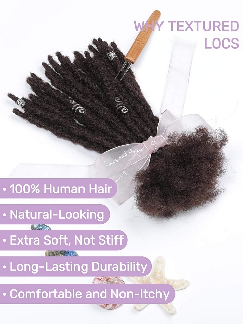 100% Human Hair Textured Loc Extensions Dark Brown Color 