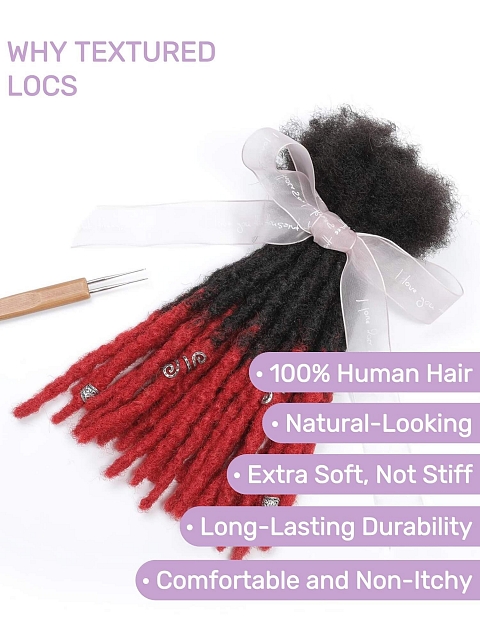 Ombre Red Tips Textured Human Hair Loc Extensions