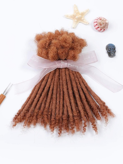 #30 Caramel Brown Standard Human Hair Loc Extensions Curly Tips