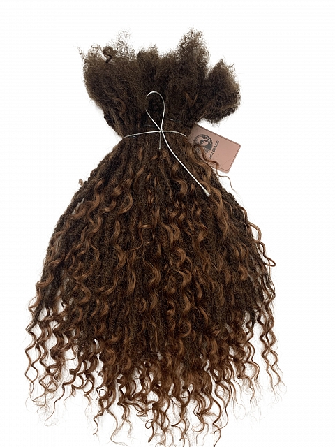 Goddess Human Hair Loc Extensions Color #4 w/ #30 Highlights