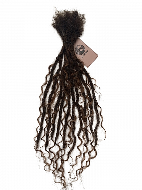 Goddess Human Hair Loc Extensions Color #4 w/ #30 Highlights