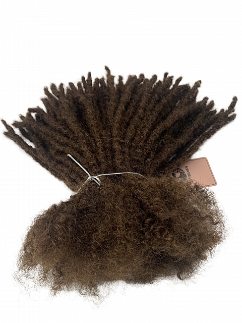 Textured Interlocked Human Hair Loc Extensions Color #4 Light Brown