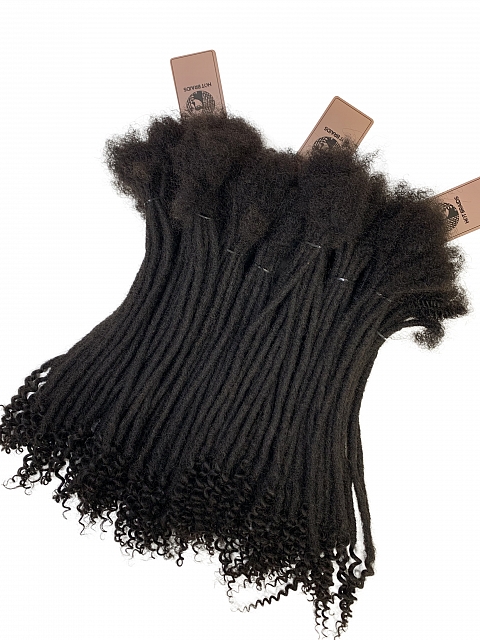 Standard Human Hair Loc Extensions With Curly Ends Natural Black