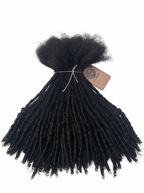 Textured Interlocked Human Hair Loc Extensions with Kinky Curly Curls