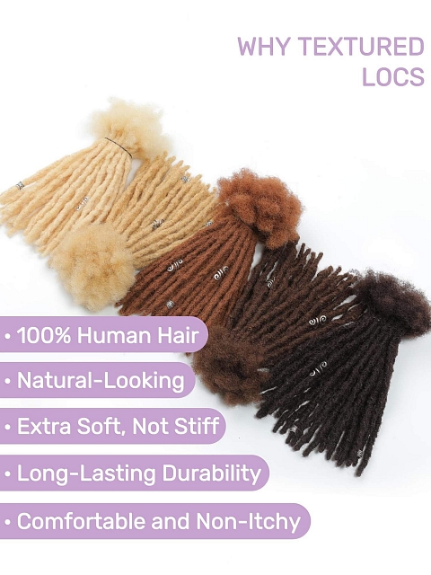 Textured Interlocked Human Hair Loc Extensions - Colors Available