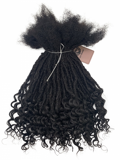 Textured Interlocked Human Hair Loc Extensions with Loose Curly Curls