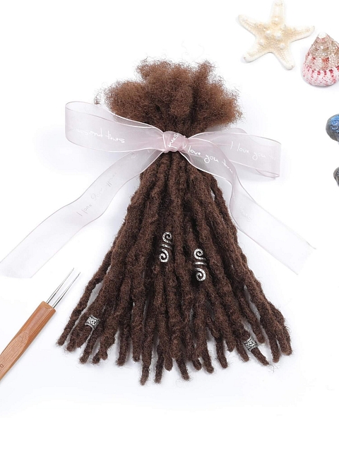 #4 Medium Brown Color Textured Human Hair Loc Extensions