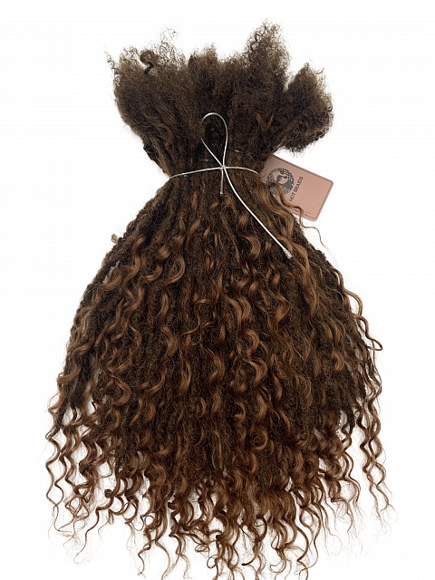 Goddess Human Hair Loc Extensions Color #4 w/ #30 Highlights