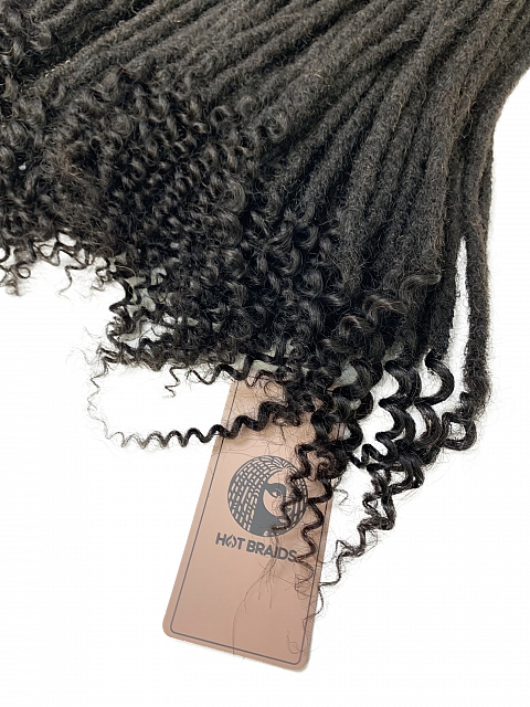 Standard Human Hair Loc Extensions With Curly Ends Natural Black
