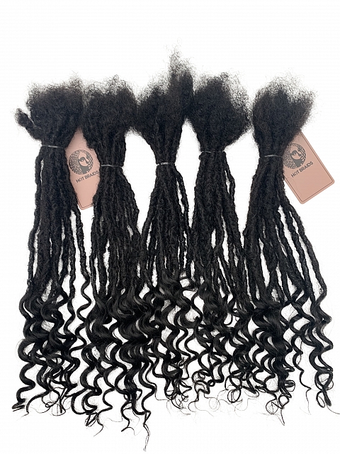 Textured Interlocked Human Hair Loc Extensions with Loose Curly Curls