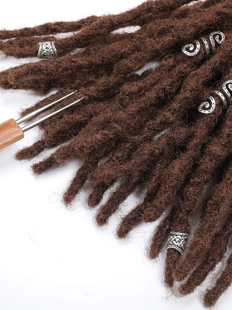 #4 Medium Brown Color Textured Human Hair Loc Extensions